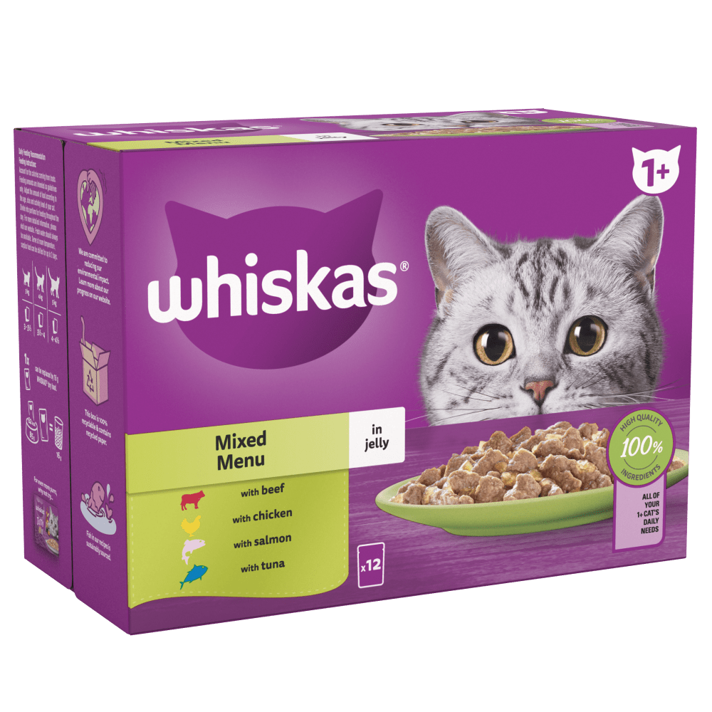 WHISKAS® Mixed Menu in Jelly 1+ Adult Wet Cat Food Pouches 12, 40 x 85g - 1